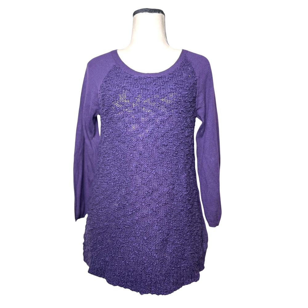 Anthropologie Purple Textured Knit Tunic Sweater Size M Cotton Long Sleeve